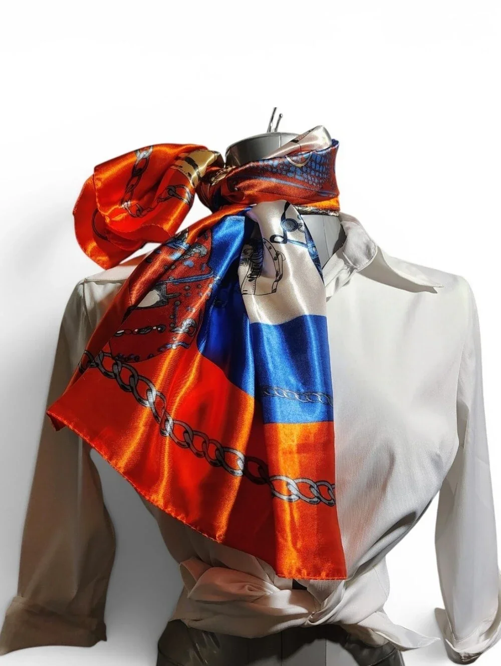 Vibrant Orange & Blue Patterned Women’s Scarf